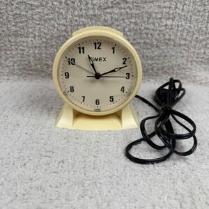 Timex Advance 3604T Electric Alarm Clock Cream Off White Analog Retro Works